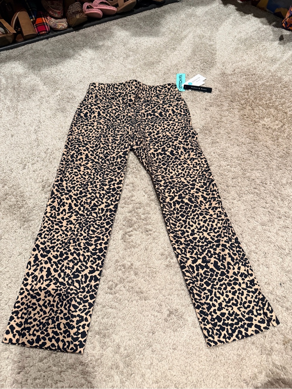 Women's Ankle-Length Leopard Print Pants - Beige & Black